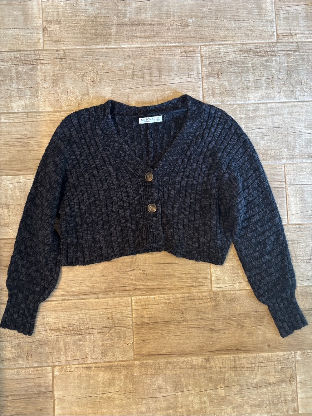 Arizona Jean Co Cropped V-Neck Button Cardigan Sweater - Charcoal